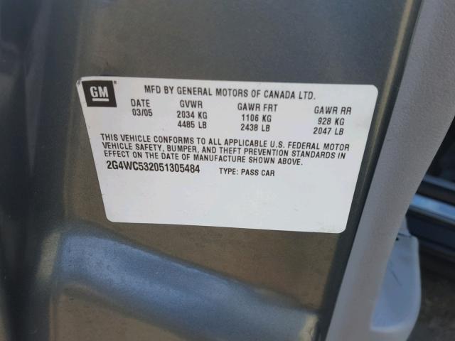 2G4WC532051305484 - 2005 BUICK LACROSSE C GRAY photo 10