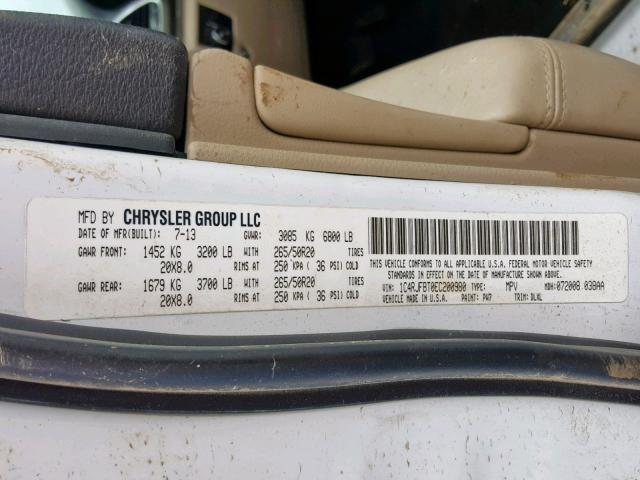 1C4RJFBT0EC200980 - 2014 JEEP GRAND CHER WHITE photo 10