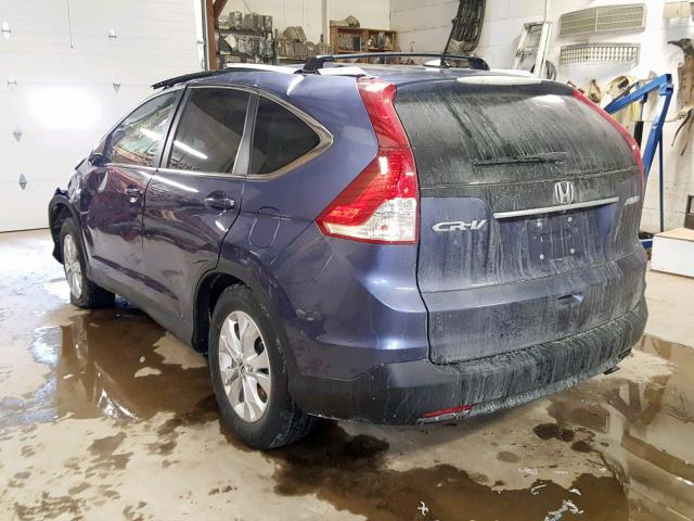 2HKRM4H75DH694889 - 2013 HONDA CR-V EXL BLUE photo 3