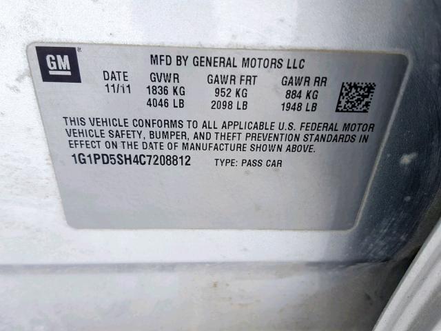 1G1PD5SH4C7208812 - 2012 CHEVROLET CRUZE LS SILVER photo 10