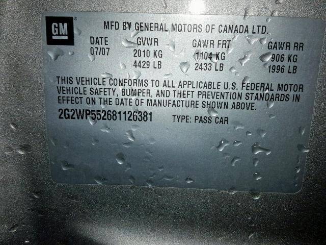 2G2WP552681126381 - 2008 PONTIAC GRAND PRIX 银色 照片 10