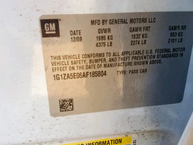 1G1ZA5E06AF185804 - 2010 CHEVROLET MALIBU LS WHITE photo 10