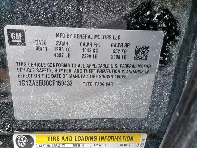 1G1ZA5EU0CF159432 - 2012 CHEVROLET MALIBU LS BLACK photo 10