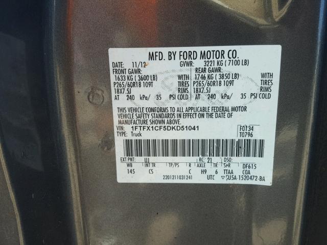 1FTFX1CF5DKD51041 - 2013 FORD F150 SUPER GREEN photo 10