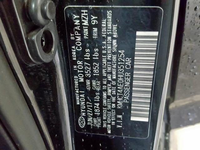 KMHCT4AE0HU351254 - 2017 HYUNDAI ACCENT SE BLACK photo 10