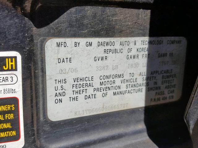 KL1TD66606B665727 - 2006 CHEVROLET AVEO BASE Qara foto 10