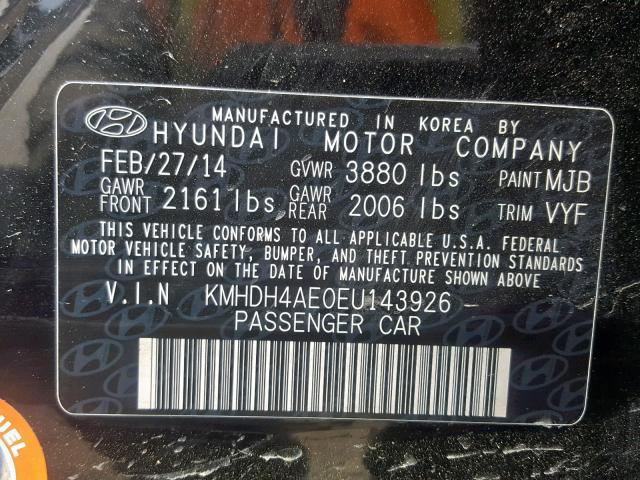 KM8DH4AE0EU143926 - 2014 HYUNDAI ELANTRA BLACK photo 10