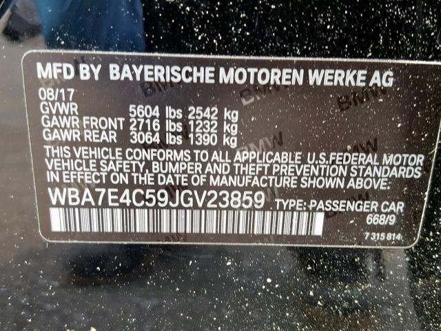 WBA7E4C59JGV23859 - 2018 BMW 740 XI BLACK photo 10