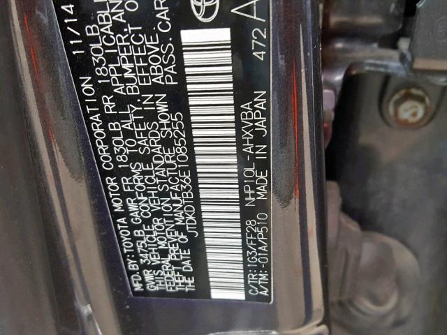 JTDKDTB36E1085255 - 2014 TOYOTA PRIUS C GRAY photo 10