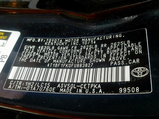 4T1BF1FK0FU883827 - 2015 TOYOTA CAMRY LE BLACK photo 10