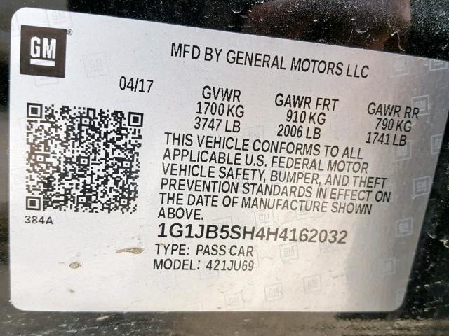 1G1JB5SH4H4162032 - 2017 CHEVROLET SONIC LS 黑色 照片 10