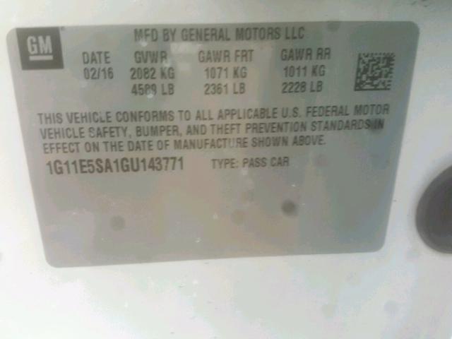 1G11E5SA1GU143771 - 2016 CHEVROLET MALIBU LIM 白色 照片 10