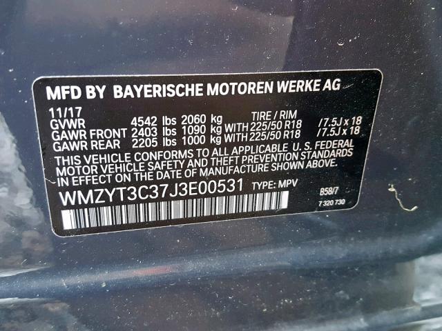 WMZYT3C37J3E00531 - 2018 MINI COOPER S C GRAY photo 10