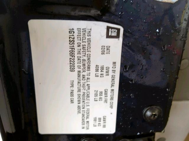 1G1ZS51F66F222039 - 2006 CHEVROLET MALIBU LS BLUE photo 10