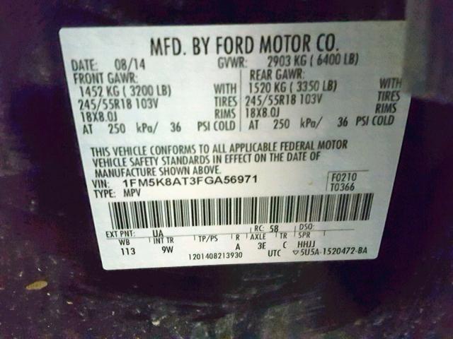 1FM5K8AT3FGA56971 - 2015 FORD EXPLORER P BLACK photo 10