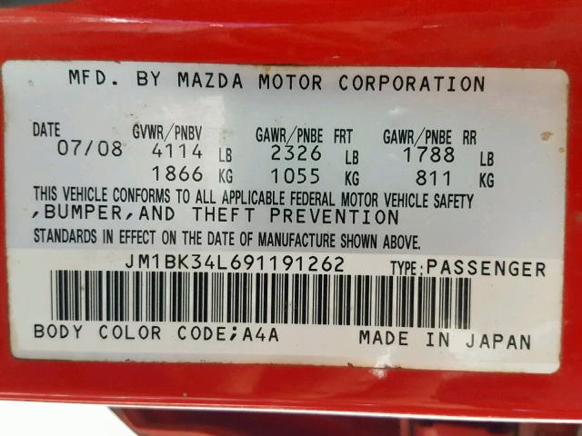 JM1BK34L691191262 - 2009 MAZDA SPEED 3 RED photo 10