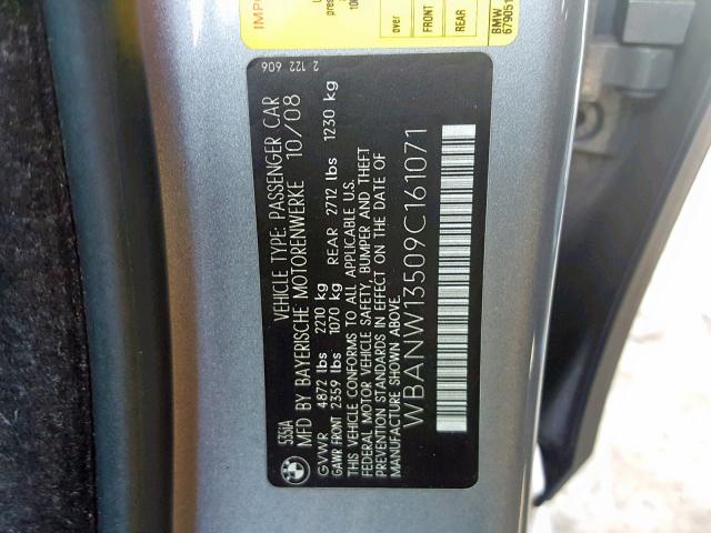 WBANW13509C161071 - 2009 BMW 535 I GRAY photo 10