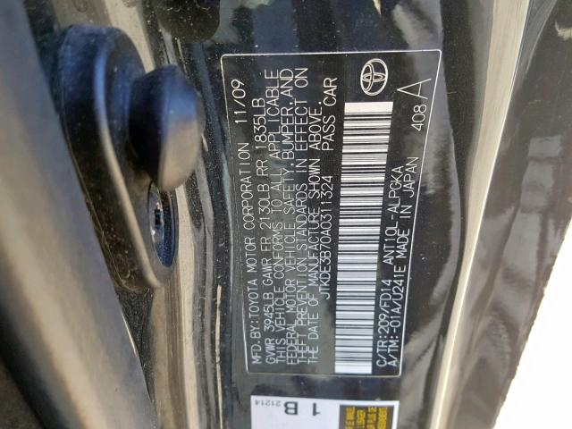 JTKDE3B70A0311324 - 2010 TOYOTA SCION TC შავი ფოტო 10