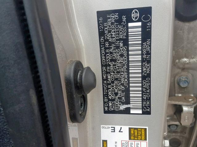 JTDKARFP9H3004895 - 2017 TOYOTA PRIUS PRIM 银色 照片 10