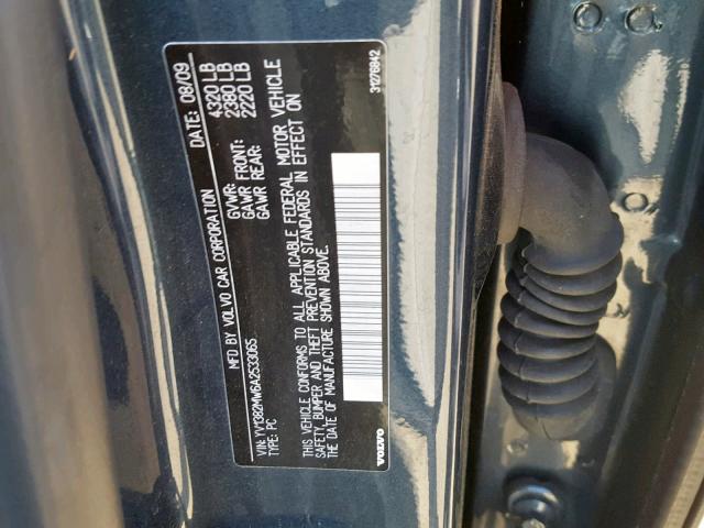 YV1382MW6A2533065 - 2010 VOLVO V50 2.4I CHARCOAL photo 10