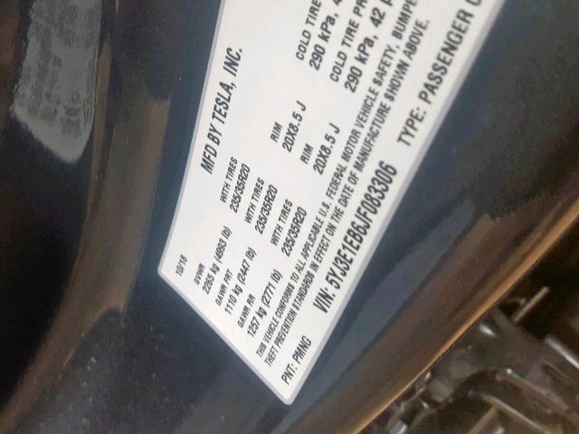 5YJ3E1EB6JF083306 - 2018 TESLA MODEL 3 أزرق صورة 10