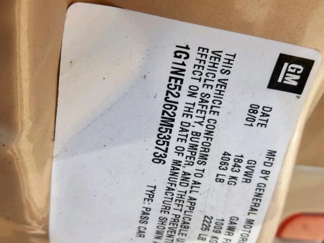 1G1NE52J62M535736 - 2002 CHEVROLET MALIBU LS GOLD photo 10