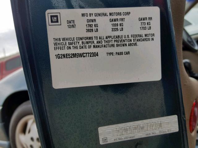 1G2NE52M9WC772304 - 1998 PONTIAC GRAND AM S TEAL photo 10