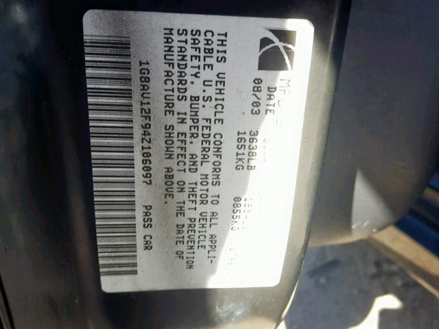 1G8AV12F94Z106097 - 2004 SATURN ION LEVEL BLACK photo 10
