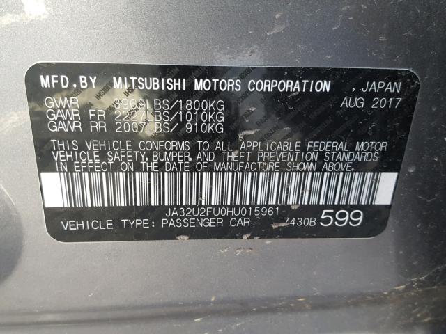 JA32U2FU0HU015961 - 2017 MITSUBISHI LANCER ES GRAY photo 10