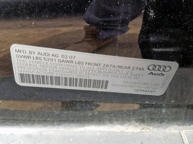 WAUDH74F77N129168 - 2007 AUDI A6 3.2 QUA BLACK photo 10