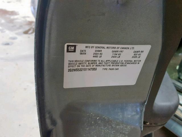 2G2WS522151147959 - 2005 PONTIAC GRAND PRIX GRAY photo 10