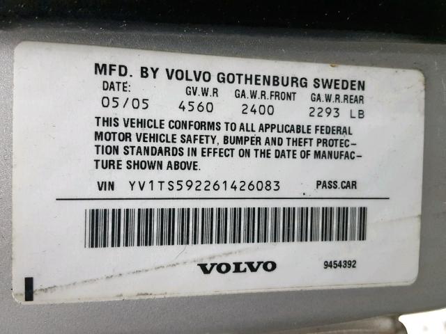 YV1TS592261426083 - 2006 VOLVO S80 2.5T SILVER photo 10