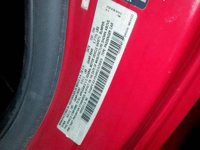 3VWPF31Y56M332893 - 2006 VOLKSWAGEN NEW BEETLE Rot Foto 10