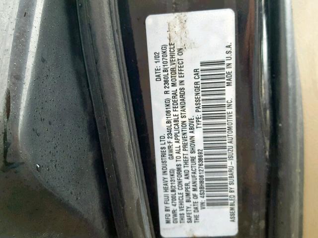 4S3BH806127638692 - 2002 SUBARU LEGACY OUT BLACK photo 10