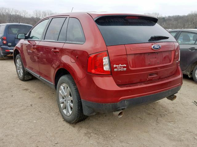 2FMDK3JC1EBB75445 - 2014 FORD EDGE SEL MAROON photo 3