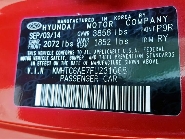 KMHTC6AE7FU231668 - 2015 HYUNDAI VELOSTER T RED photo 10