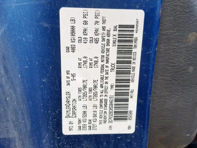 3D7KS28C05G846151 - 2005 DODGE RAM 2500 S ლურჯი ფოტო 10