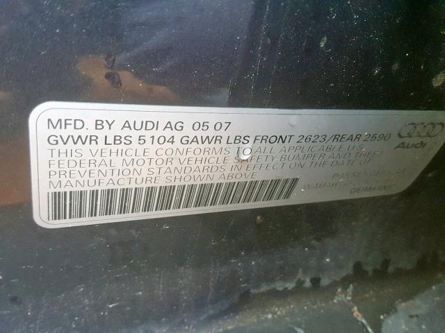 WAUAH74F27N169841 - 2007 AUDI A6 3.2 BLUE photo 10