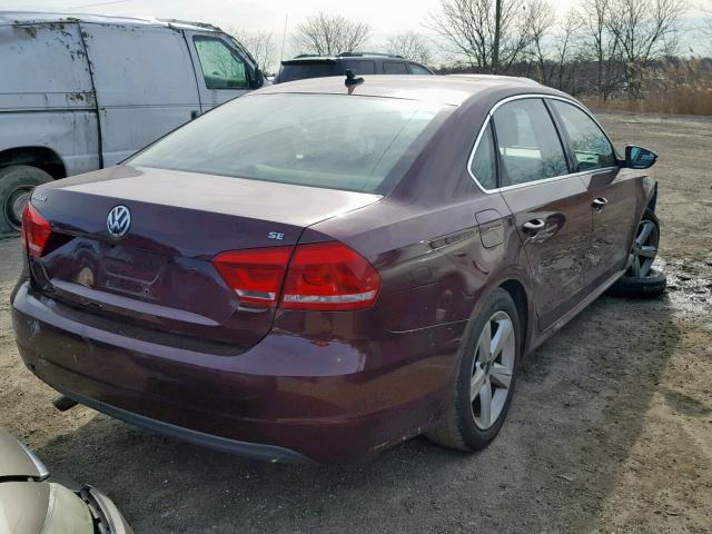 1VWBP7A36CC042498 - 2012 VOLKSWAGEN PASSAT SE BURGUNDY photo 4