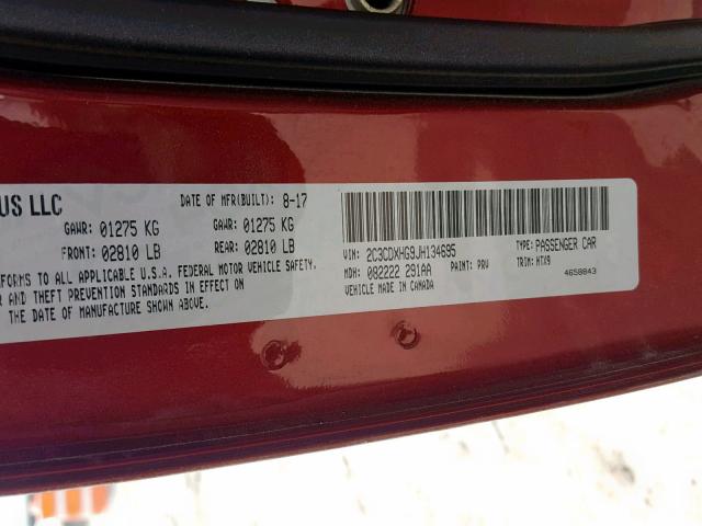 2C3CDXHG9JH134695 - 2018 DODGE CHARGER SX RED photo 10