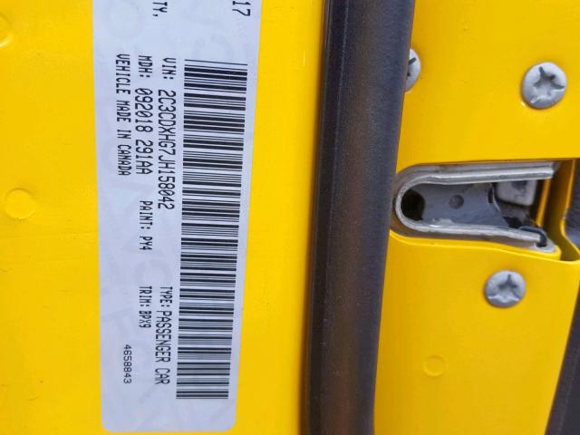 2C3CDXHG7JH158042 - 2018 DODGE CHARGER SX YELLOW photo 10