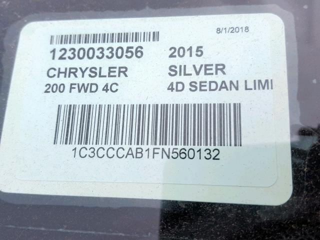 1C3CCCAB1FN560132 - 2015 CHRYSLER 200 LIMITE SILVER photo 10