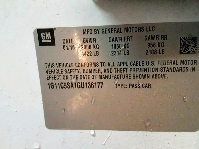 1G11C5SA1GU136177 - 2016 CHEVROLET MALIBU LIM Weiß Foto 10