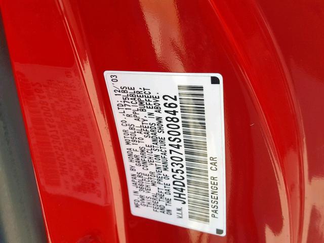 JH4DC53074S008462 - 2004 ACURA RSX TYPE-S RED photo 10
