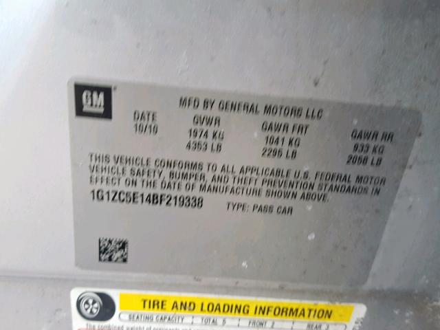 1G1ZC5E14BF219338 - 2011 CHEVROLET MALIBU 1LT ვერცხლისფერი ფოტო 10