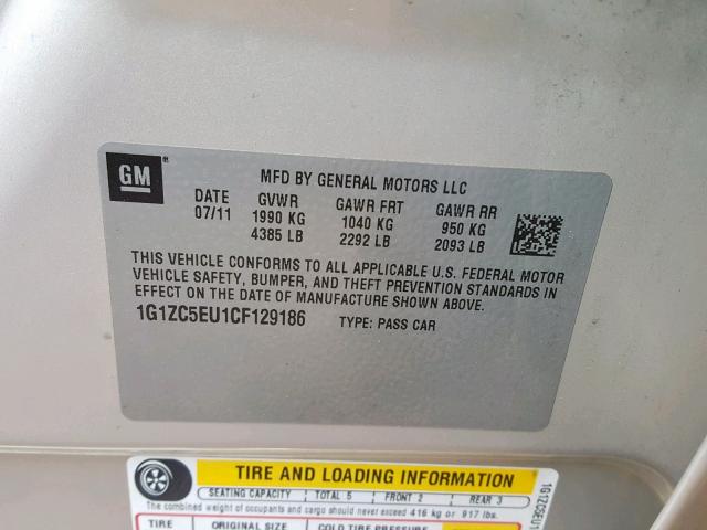 1G1ZC5EU1CF129186 - 2012 CHEVROLET MALIBU 1LT 米色 照片 10