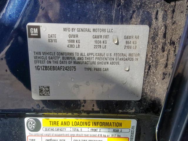 1G1ZB5EB0AF242075 - 2010 CHEVROLET MALIBU LS BLUE photo 10