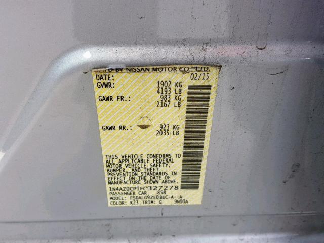 1N4AZ0CP1FC327278 - 2015 NISSAN LEAF S SILVER photo 10