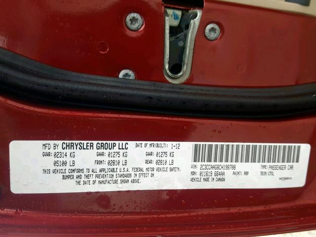 2C3CCAAG8CH198708 - 2012 CHRYSLER 300 MAROON photo 10