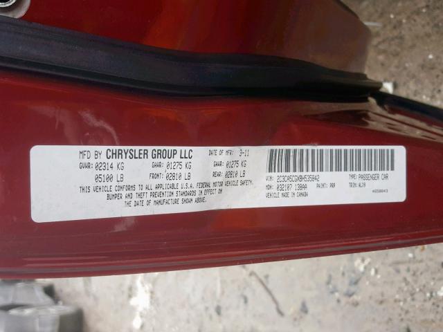 2C3CA5CGXBH535842 - 2011 CHRYSLER 300 LIMITE RED photo 10